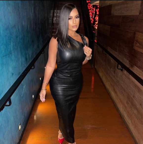 Zara Faux Leather Midi Dress Long Black Bloggers Favorite Size XS - Picture 11 of 11